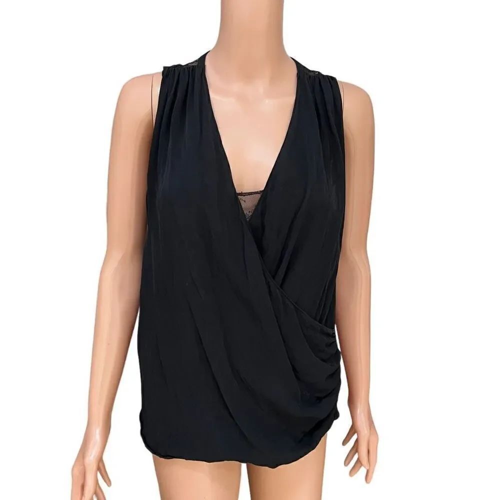 Alice + Olivia silk surplice blouse with lace insert size M